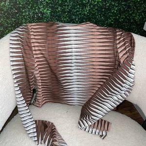 Brand new never work brown printed long sleeve crop top